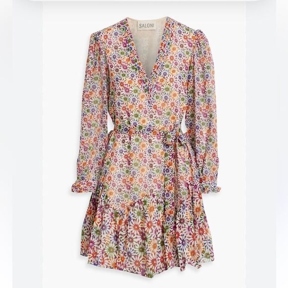 SALONI Franca Dress *No Belt* chiffon print mini baby doll Sz 10 - Picture 1 of 11